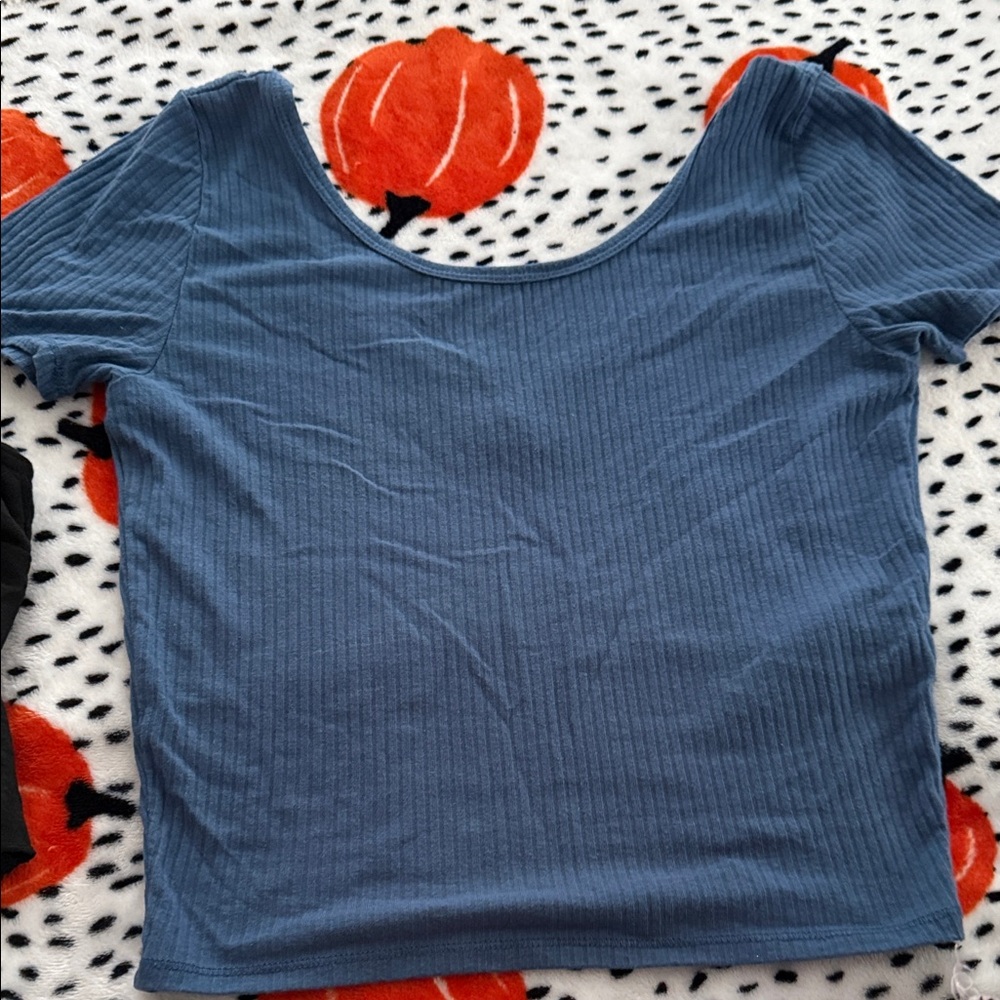 Hollister Blue Ribbed Short Sleeve Top